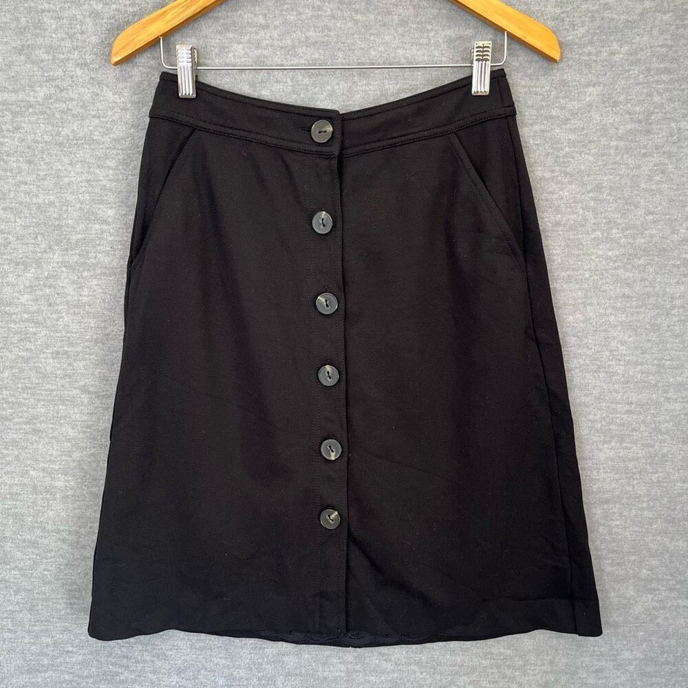 Trina Turk Button Front Skirt Size 4 Black A Line Pockets Career Office Capsule